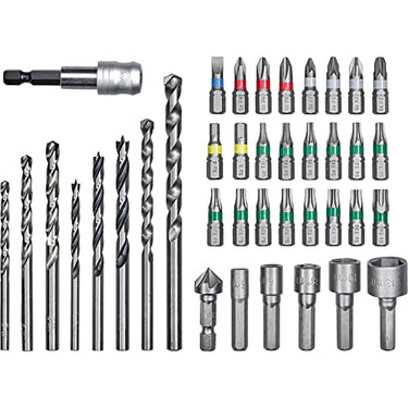Original Einhell 39-tlg. Bit- und Bohrer-Set für Stein, Metall, Holz (8x Bohrer, 24x Bit, 5x Steckschlüsseleinsatz, 1x Senker, 1x Schnellwechselbithalter, Aufbewahrungsbox) im Sale